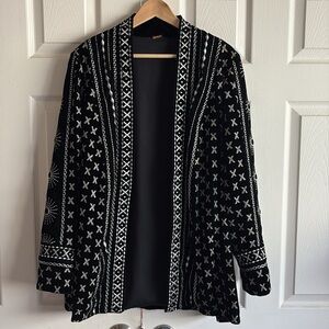DODO BAR O Lurex Kimono Print Black and White Robe Tie Belt